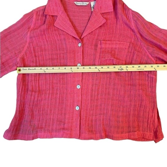 French Laundry Salmon Pink Coral Button Down Shirt Boxy Notched Collar 1X Linen - Picture 4 of 6